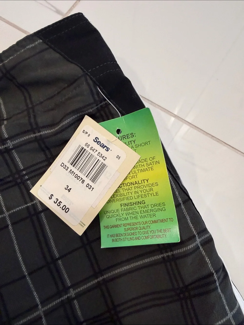 Roots Gray and Black Plaid Men's Swim Board Shorts